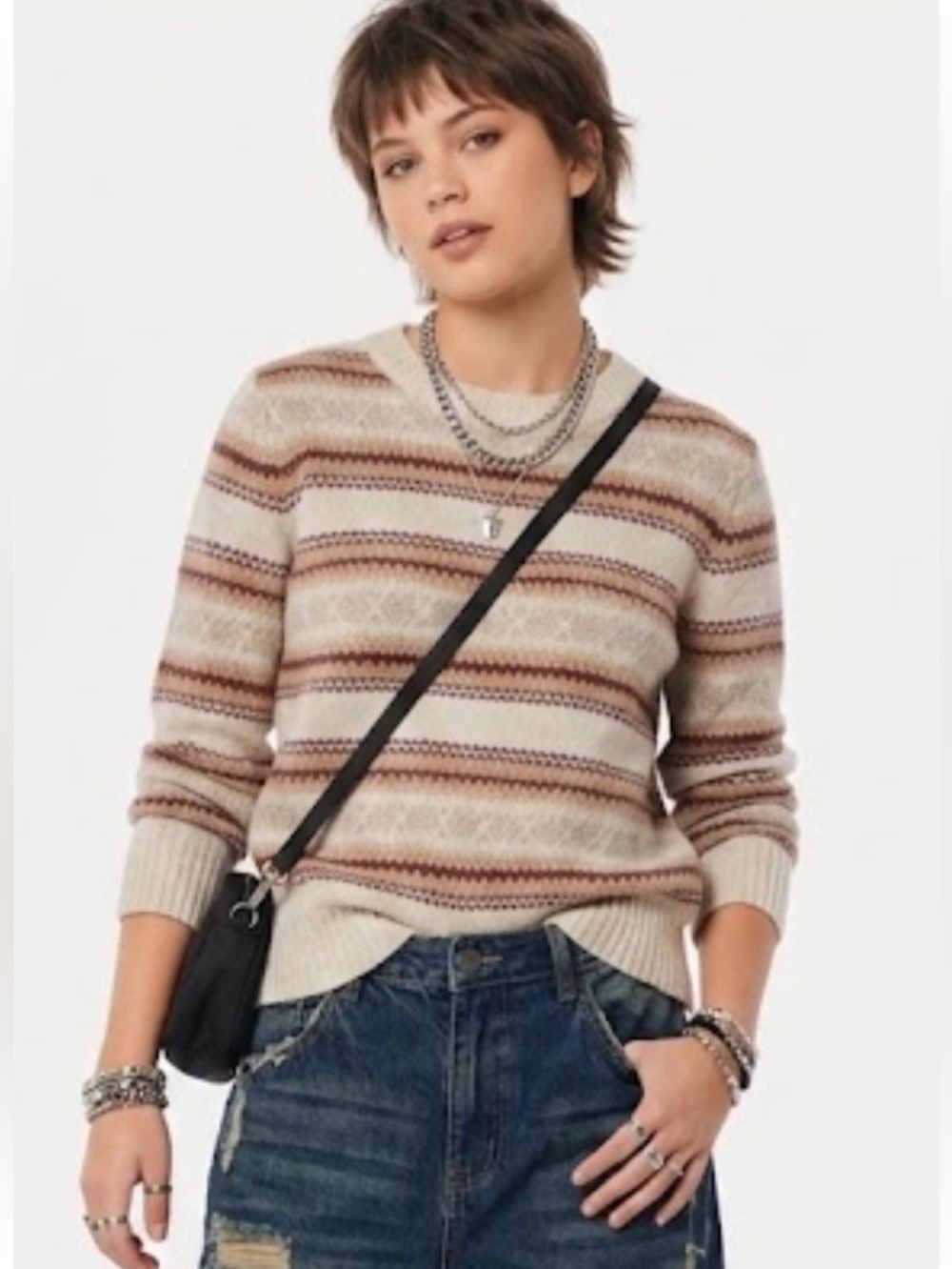 Vintage Croft & Barrow Sweater Neutral Fair Isle Striped Knit
